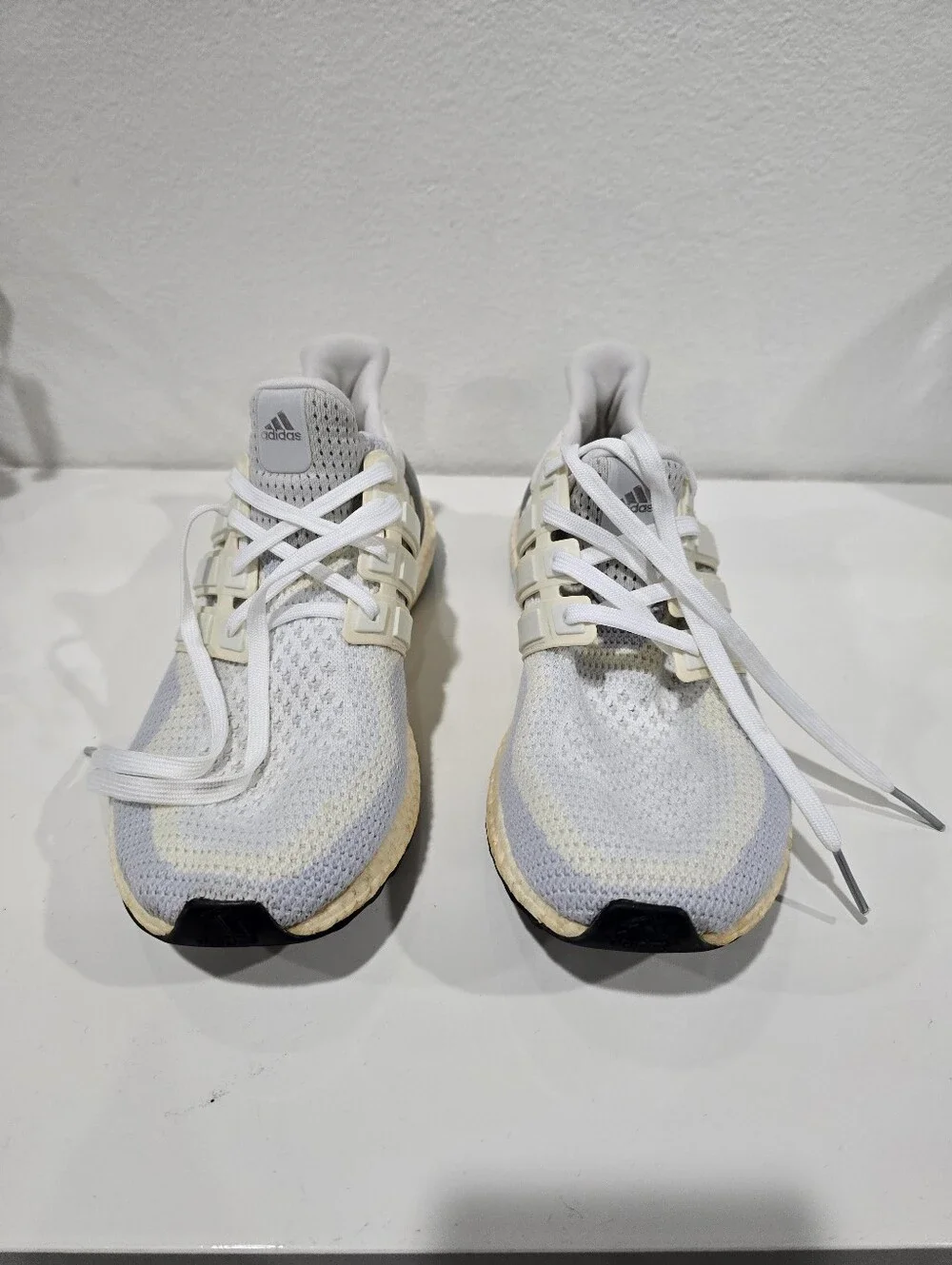 Adidas Ultraboost White and Cream Knit Performance Sneakers AQ4007